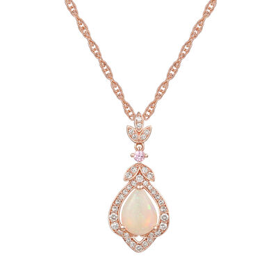 Opal, Pink Sapphire & 1/5 ct. tw. Diamond Pendant in 10K Rose Gold