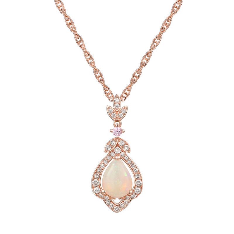Opal, Pink Sapphire &amp; 1/5 ct. tw. Diamond Pendant in 10K Rose Gold