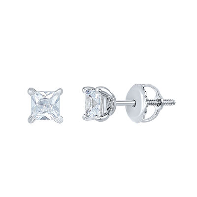 Lab Grown Diamond Earrings with Princess Cut in 14K White Gold (1 ct. tw.)