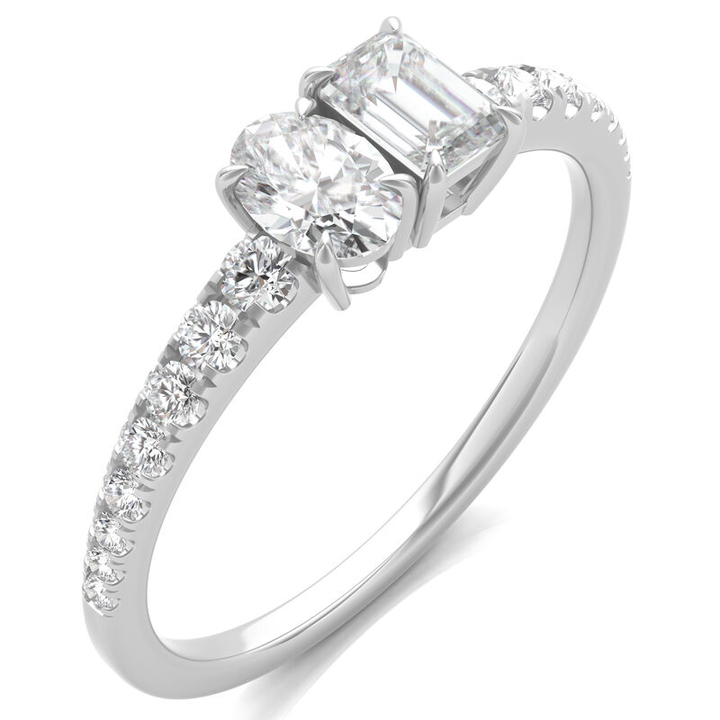Oval-Shaped &amp; Emerald-Cut Toi et Moi Lab Grown Diamond Ring in 14K White Gold &#40;3/4 ct. tw.&#41;