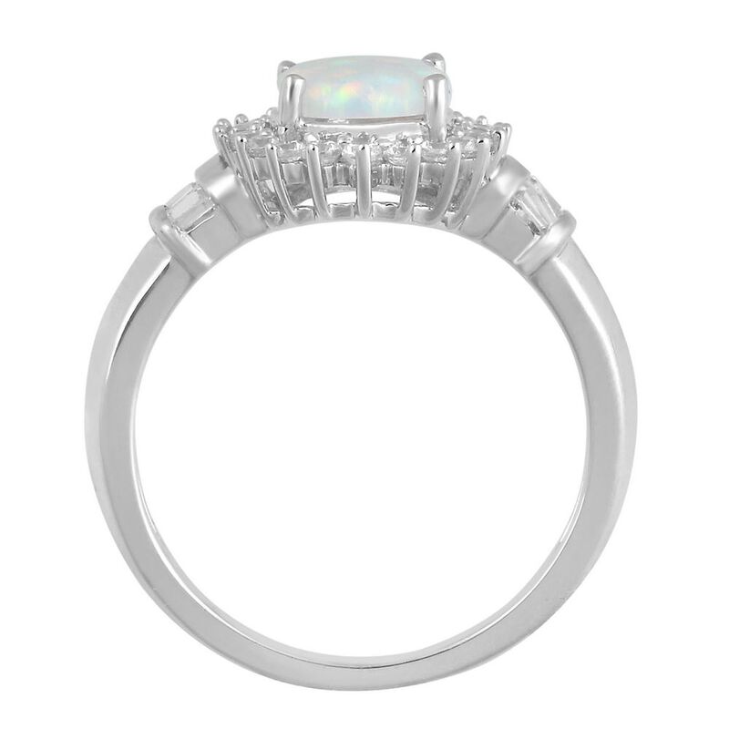 Lab Created Opal &amp; White Sapphire Halo Ring in Sterling Silver