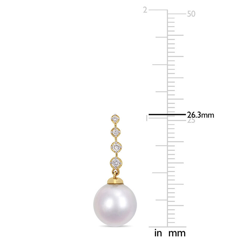 South Sea Pearl Earrings with Diamond Drop in 14K Yellow Gold &#40;1/7 ct. tw.&#41;