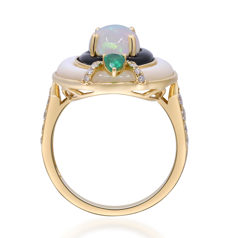  Diamond, Opal, Emerald, Mother of Pearl and Onyx Ring in 14K Yellow Gold &#40;1/3 ct. tw.&#41;