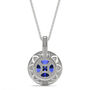 Moissanite &amp; Lab Created Blue Sapphire Halo Pendant in 14K White Gold