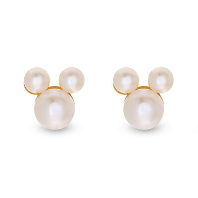 Mickey Mouse Pearl Stud Earrings in 14K Yellow Gold