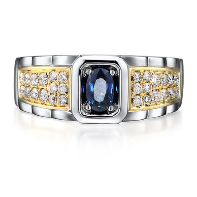 Men’s Blue Sapphire & Diamond Ring in 10K Yellow & White Gold (1/2 ct. tw.)