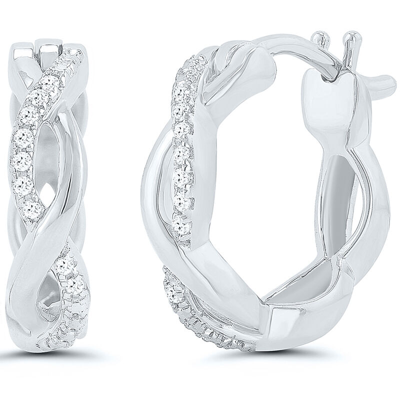 Twisted Hoop Earrings with Diamond Accents, Sterling Silver