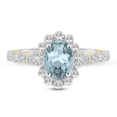 Alexandra Aquamarine & Diamond Engagement Ring In 14K White and Yellow Gold (1/2 ct. tw.)