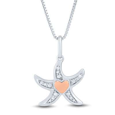 Starfish Pendant with Diamond Accents in Sterling Silver and 14K Rose Gold