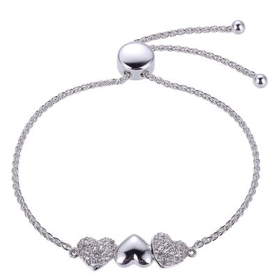 Lab Created White Sapphire Heart Bolo Bracelet in Sterling Silver