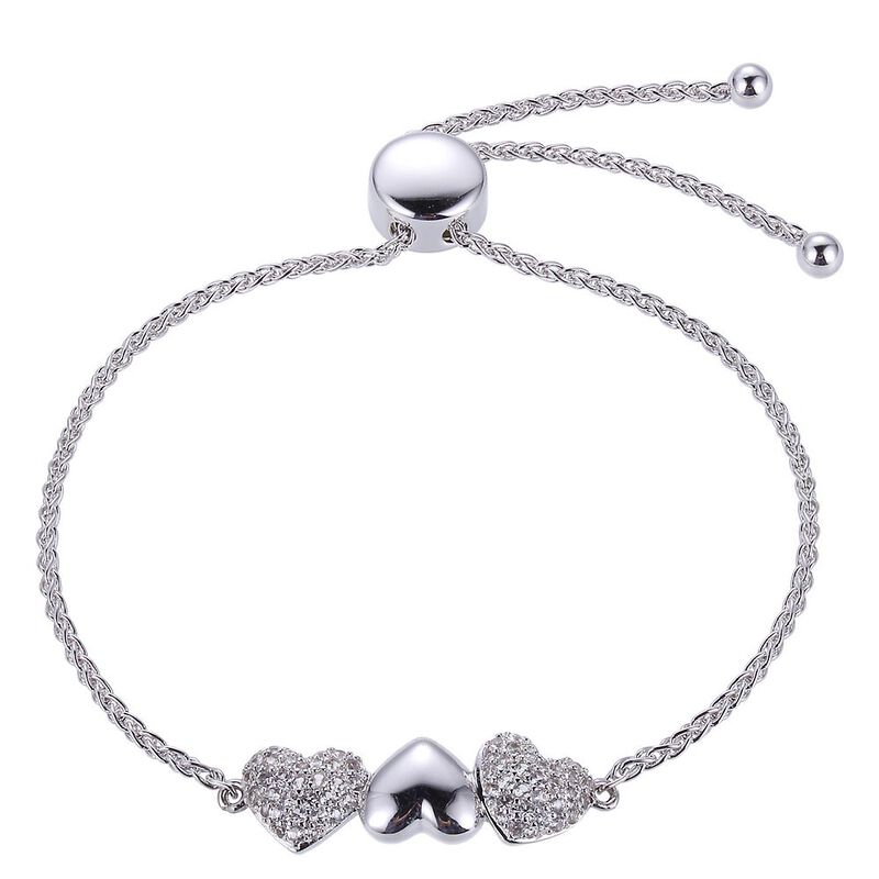 Lab-Created White Sapphire Heart Bolo Bracelet in Sterling Silver