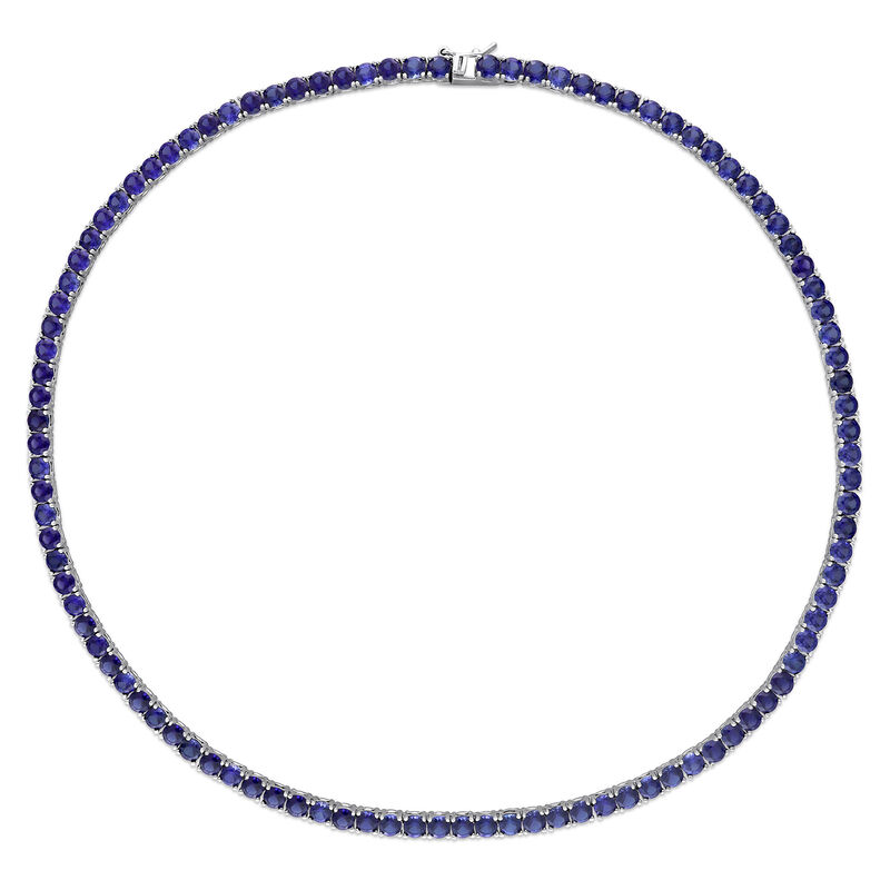 Lab Created Blue Sapphire Tennis Necklace in Sterling Silver