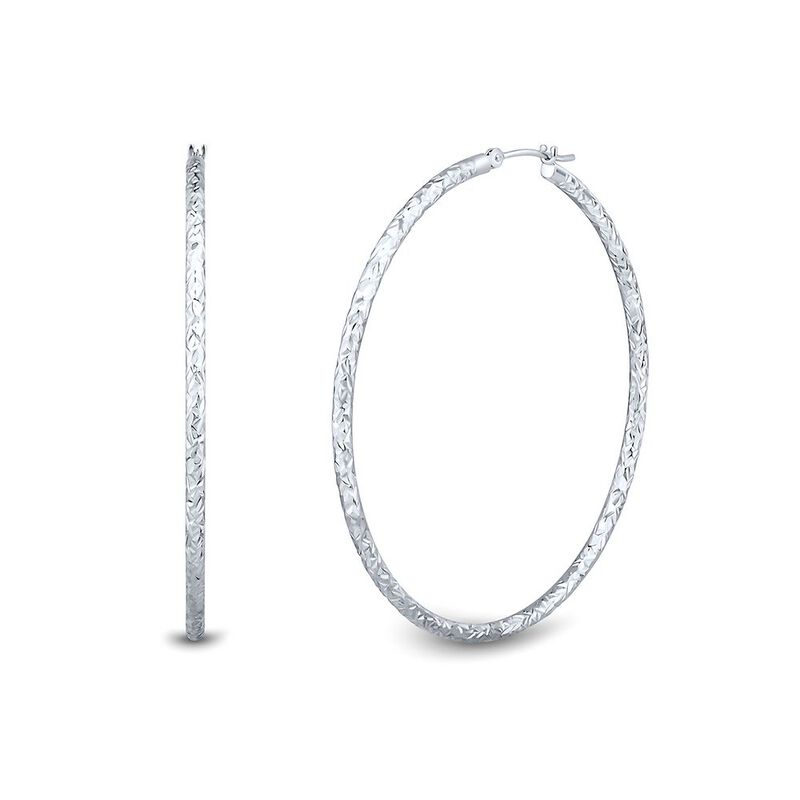 Diamond Cut Hoop Earrings in 14K White Gold
