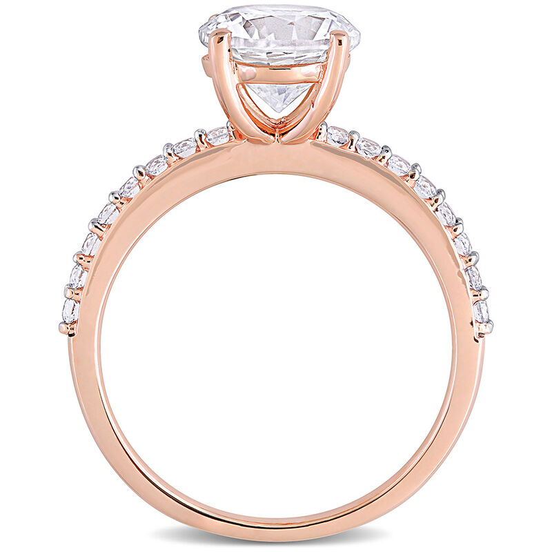 Lab Created White Sapphire Ring with Pav&eacute; Band in 10K Rose Gold &#40;2 3/4 ct. tw.&#41;