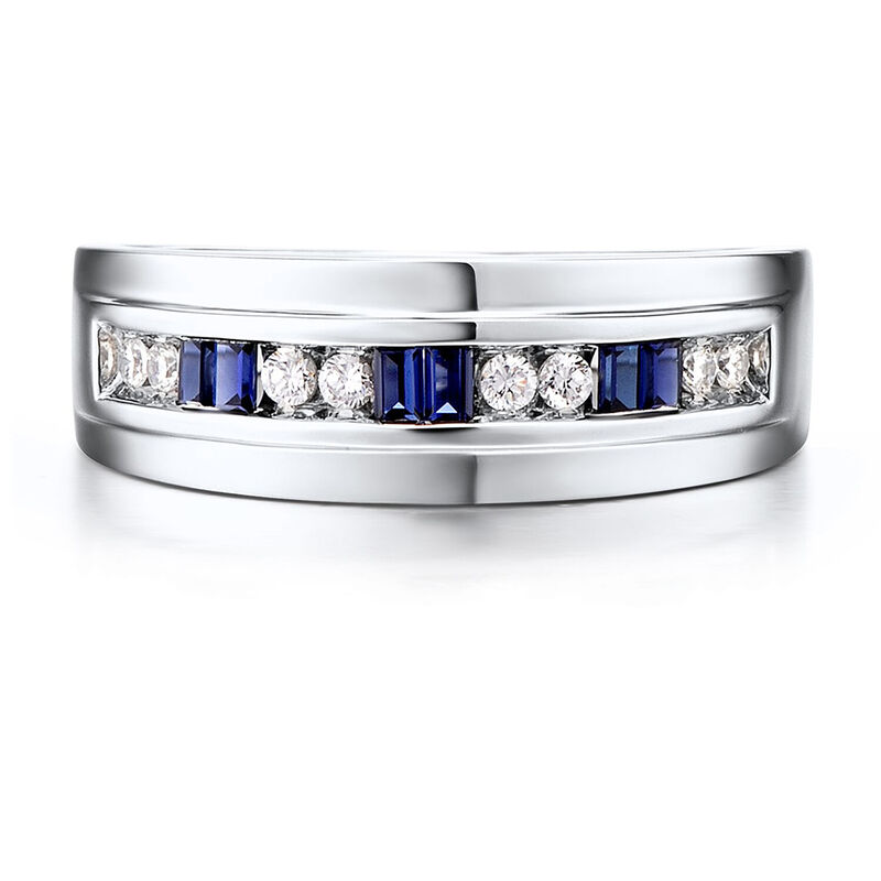 Men&#39;s Diamond &amp; Blue Sapphire Ring in 10K White Gold