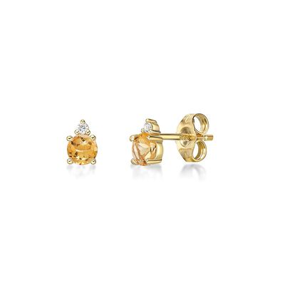 Citrine & Diamond Stud Earrings in 10K Yellow Gold