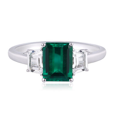 Lab-Created Emerald & Lab-Created White Sapphire Ring in Sterling Silver 