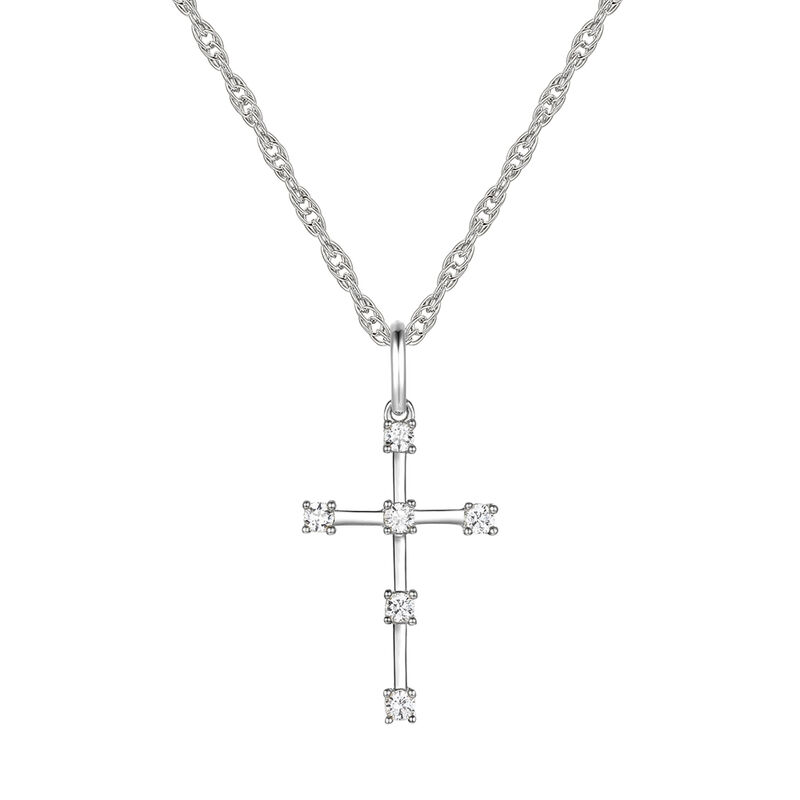 Diamond Studded Cross Pendant in Sterling Silver &#40;1/10 ct. tw.&#41;