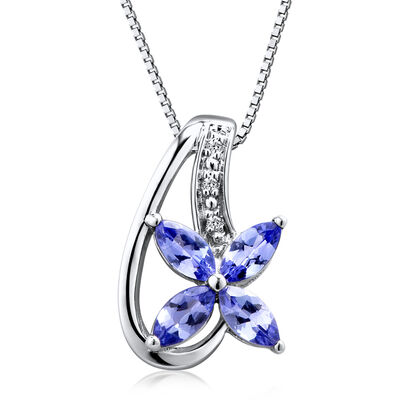 Tanzanite and Diamond Accent Flower Pendant in Sterling Silver
