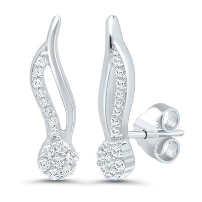 Diamond Climber Earrings in 10K White Gold (1/8 ct. tw.)