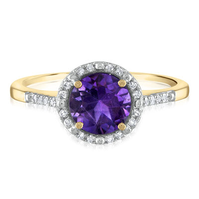Amethyst and Diamond Ring in 10K Yellow Gold (1/7 ct. tw.)