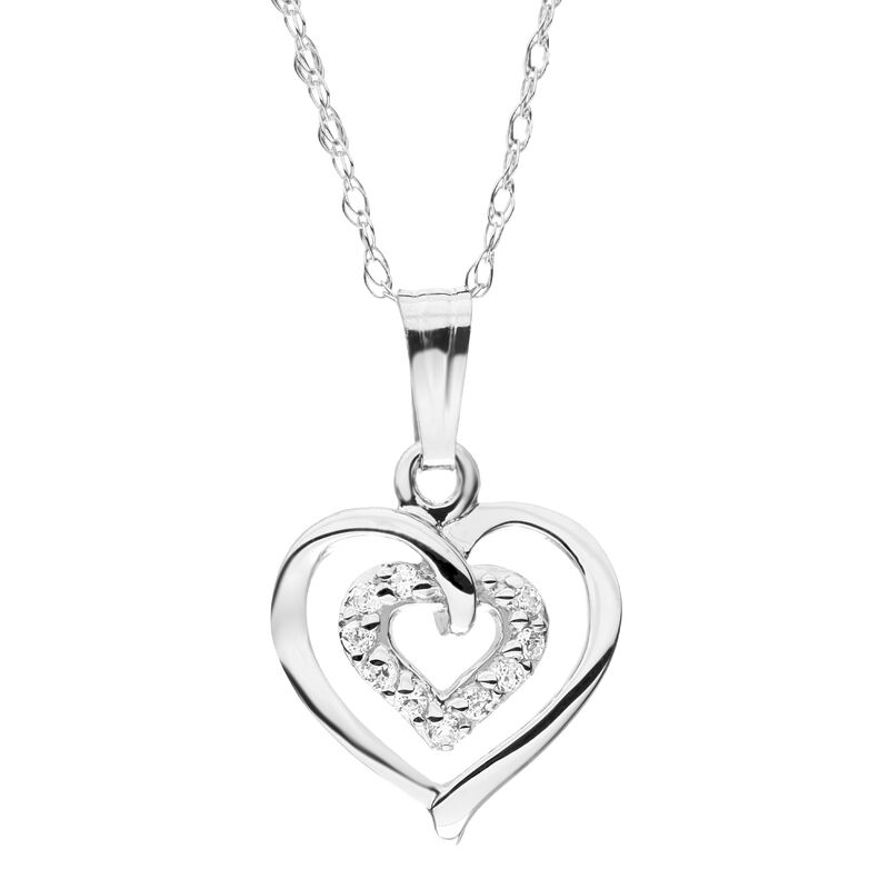 Children&#39;s Cubic Zirconia Open Heart Pendant in Sterling Silver