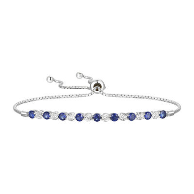 Lab Created Blue Sapphire & Diamond Bolo Bracelet in Sterling Silver