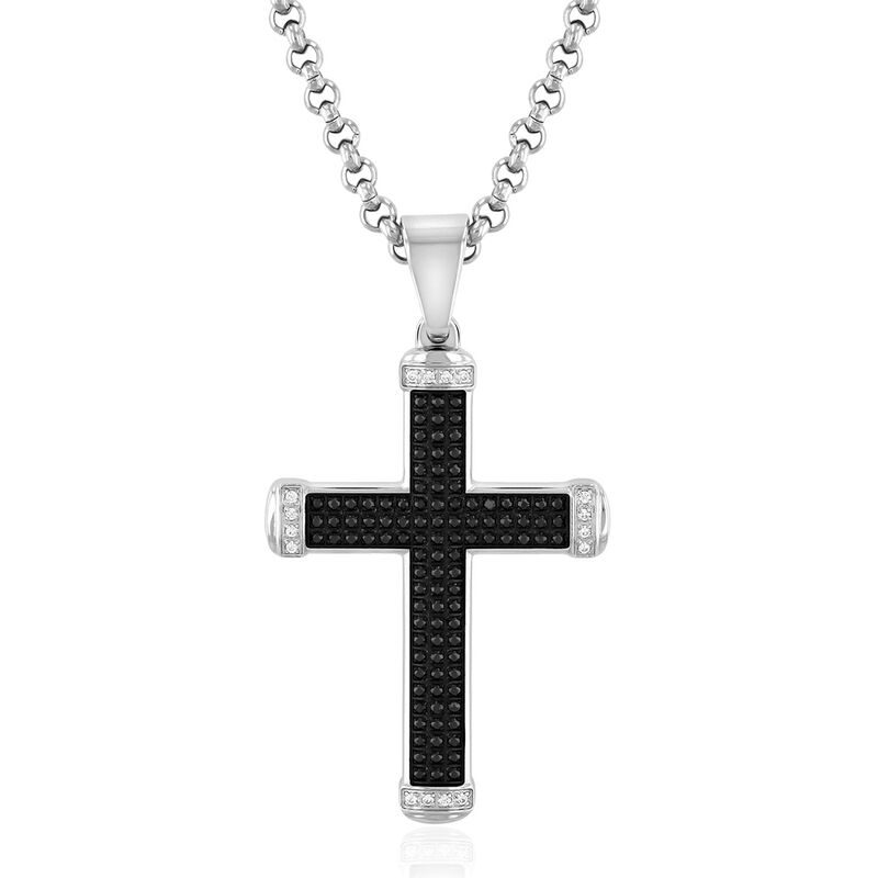 Men&#39;s 5/8 ct. tw. Black &amp; White Diamond Cross Necklace in Stainless Steel