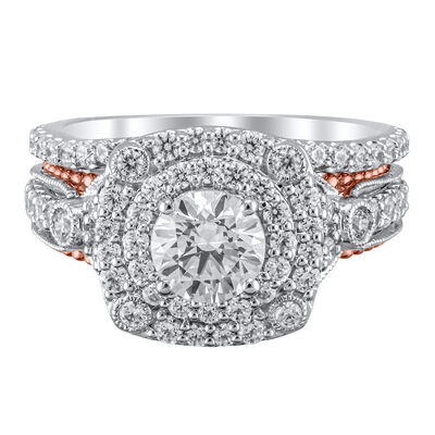 Lab Grown Diamond Bridal Set with Double Halo in 14K White Gold (2 1/4 ct. tw.)