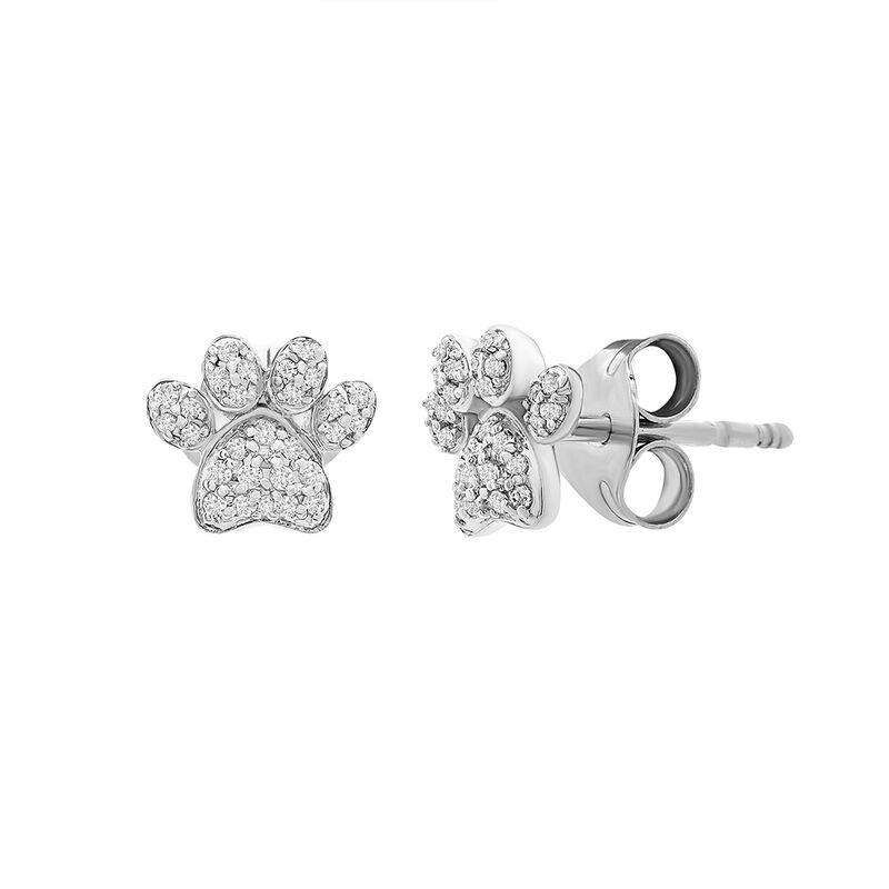 Diamond Paw Print Stud Earrings in Sterling Silver &#40;1/10 ct. tw.&#41;