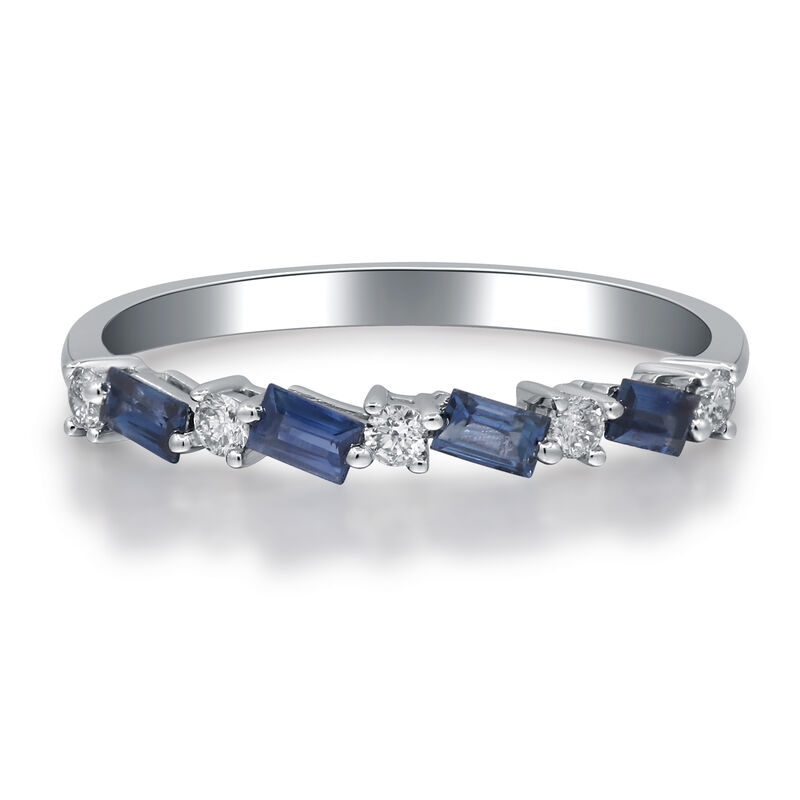 Baguette Blue Sapphire and Diamond Band in 10K White Gold &#40;1/8 ct. tw.&#41;