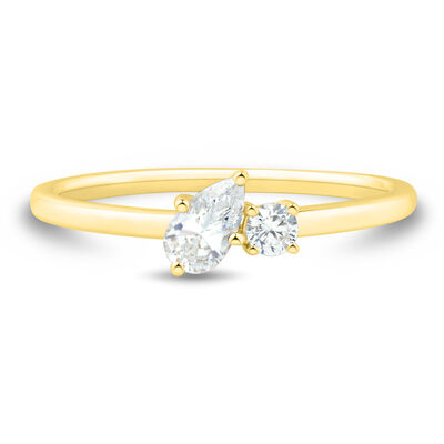 Lab Grown Diamond Toi et Moi Pear and Round-Shaped Ring in 10K Yellow Gold (1/3 ct. tw.)