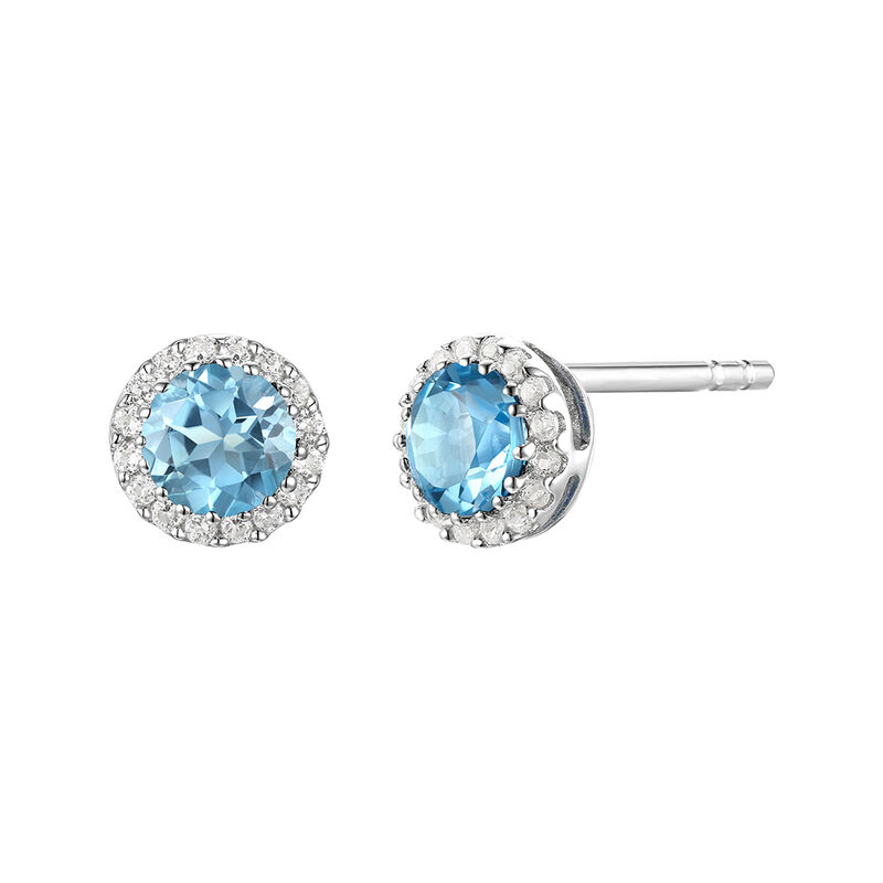 Diamond &amp; Blue Topaz Stud Earrings in 14K White Gold