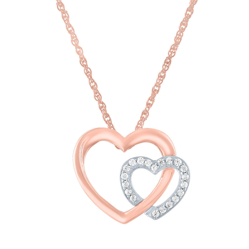 Double Heart Diamond Pendant in 10K Rose Gold &#40;1/10 ct. tw.&#41;