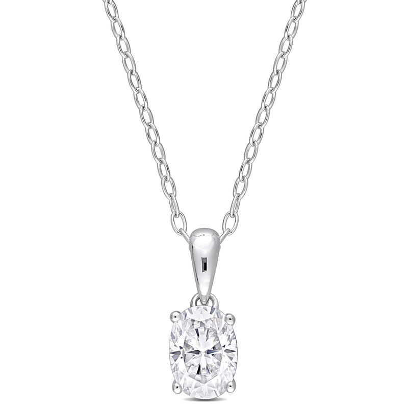 Oval Lab-Created Solitaire Moissanite Pendant in Sterling Silver &#40;1 ct.&#41;
