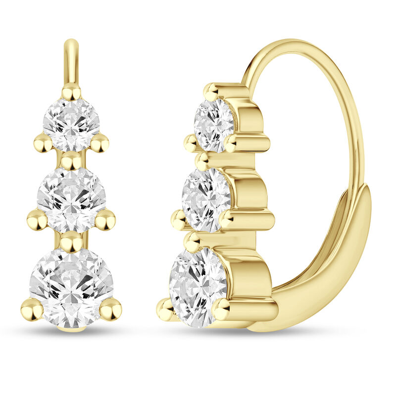 Lab Grown Diamond Three-Stone Hoop Earrings in 10K Yellow Gold &#40;5/8 ct. tw.&#41; 