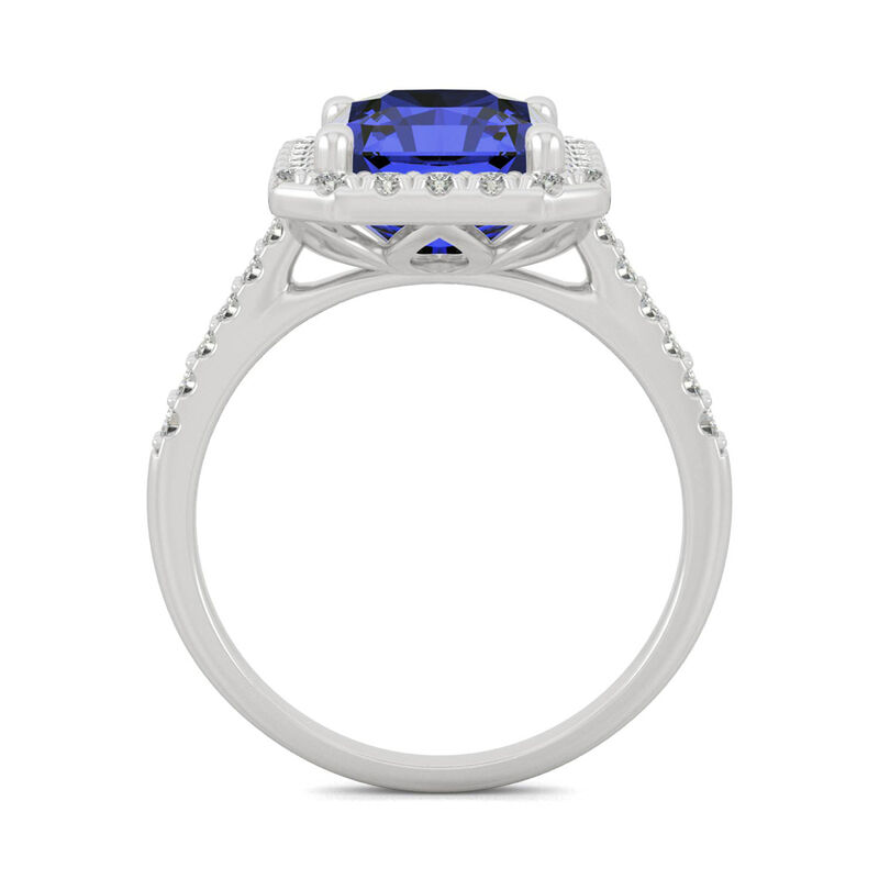 Radiant Cut Lab Created Blue Sapphire &amp; Moissanite Ring in 14K White Gold