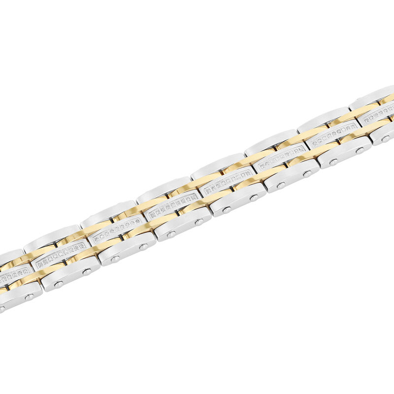 Diamond Square Link Bracelet in Stainless Steel and Yellow Ion-Plated Stainless Steel &#40;1/2 ct. tw.&#41;, 8.5&quot;