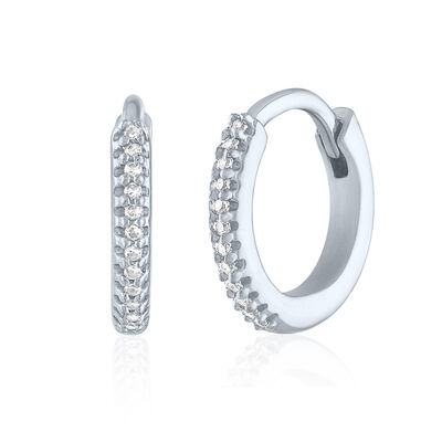 Diamond Huggie Hoop Earrings in 10K White Gold, 9mm