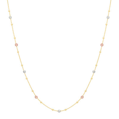 Tri-Color Stationed Bead Chain in 14K Gold