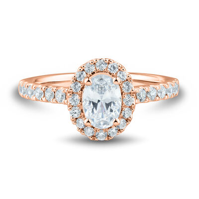 lab grown diamond engagement ring with oval halo in 14k rose gold (1 1/4 ct. tw.)