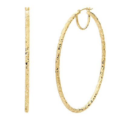 Large Hoop Earrings with Diamond Cut in 14K Yellow Gold