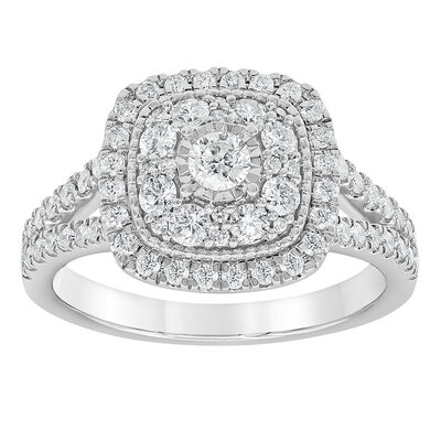 Cushion-Shaped Diamond Cluster Engagement Ring in 10K White Gold (1 ct. tw.)