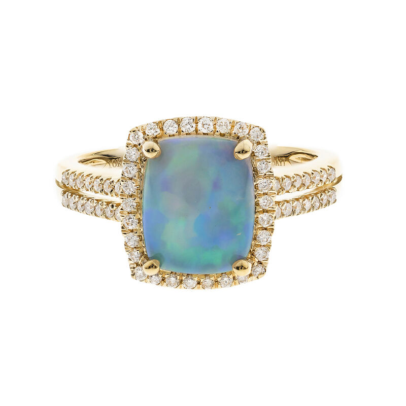 Opal &amp; Diamond Ring with Split-Shank Band in 10K Yellow Gold &#40;1/4 ct. tw.&#41;