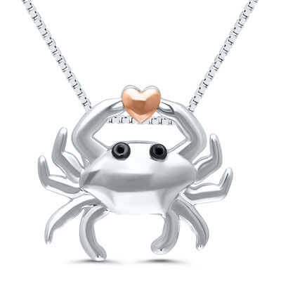 Diamond Accent Crab Pendant in Sterling Silver and 14K Rose Gold