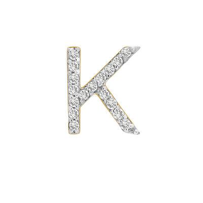 Single-Letter Stud Earring “K” with Diamond Accents in 10K Yellow Gold
