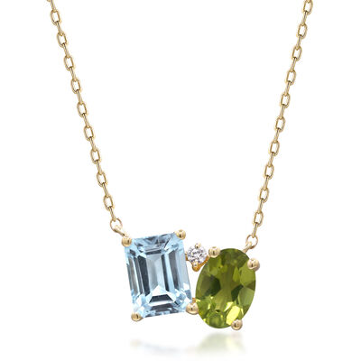 Toi et Moi Multi-Gemstone Necklace in 10K Yellow Gold