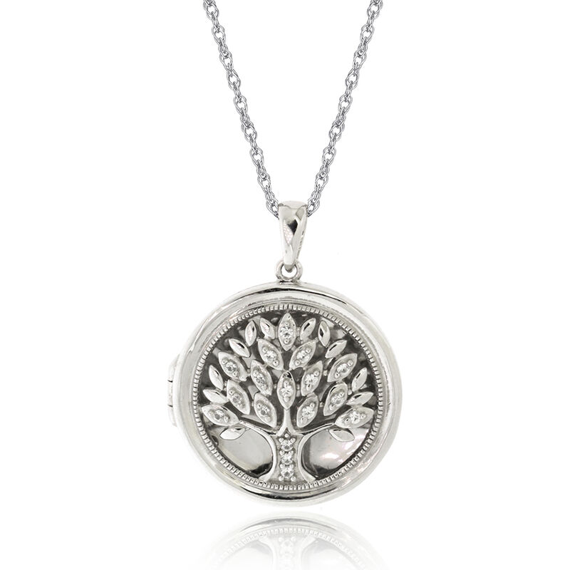 Family Tree Photo Locket with Lab Created White Sapphires in Sterling Silver