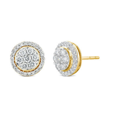 Round Diamond Cluster Stud Earrings in 14K Yellow Gold (1/2 ct. tw.)