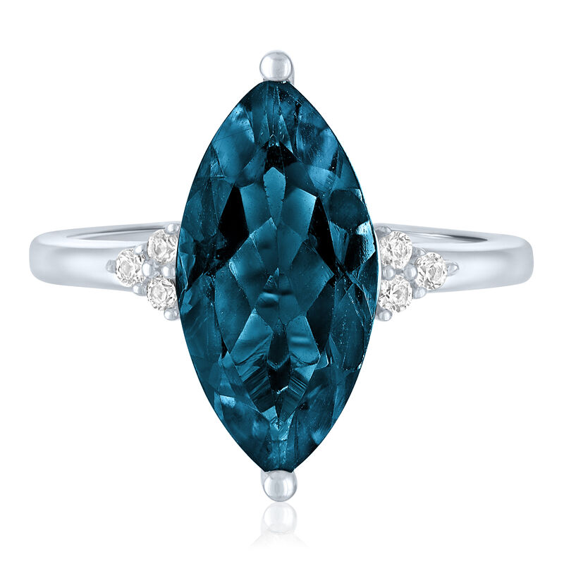 Marquise London Blue Topaz and Lab-Created White Sapphire Cocktail Ring in Sterling Silver